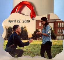 Load image into Gallery viewer, Ornament Fancy Rectangle Shaped Natural Wood w/Ribbon - 1 sided