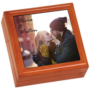 Wooden Gift Box, Lacquered with Personalized Centered Ceramic Tile